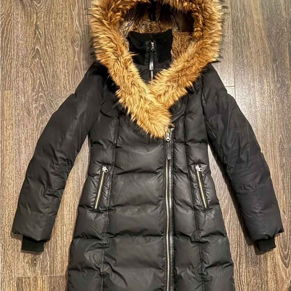 Mackage Black Puffer Coat with Tan REAL-Fur Trim - Picture 3 of 8